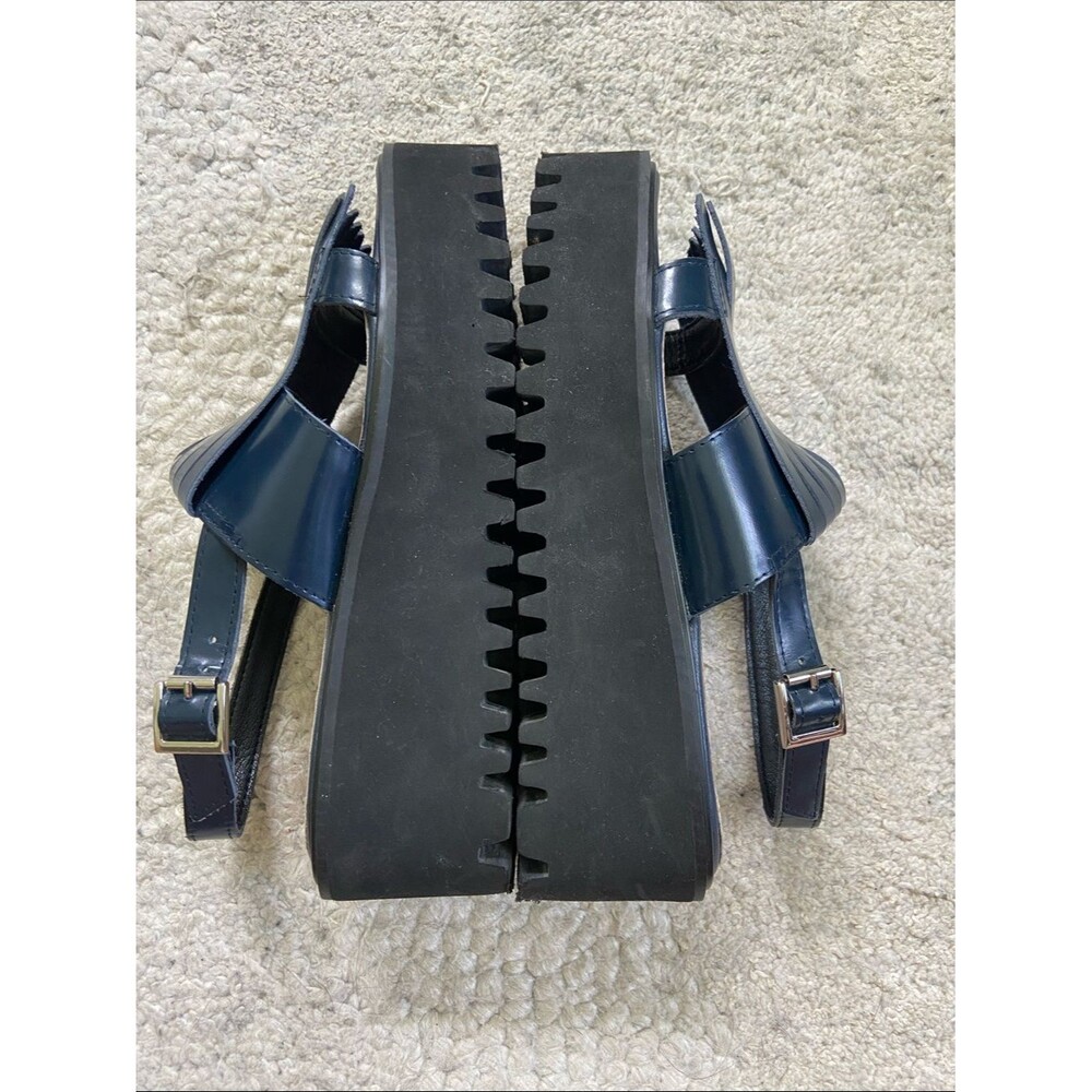 All Black Kiltie Navy Fringe Platform Chunky Sandals - Picture 7 of 9